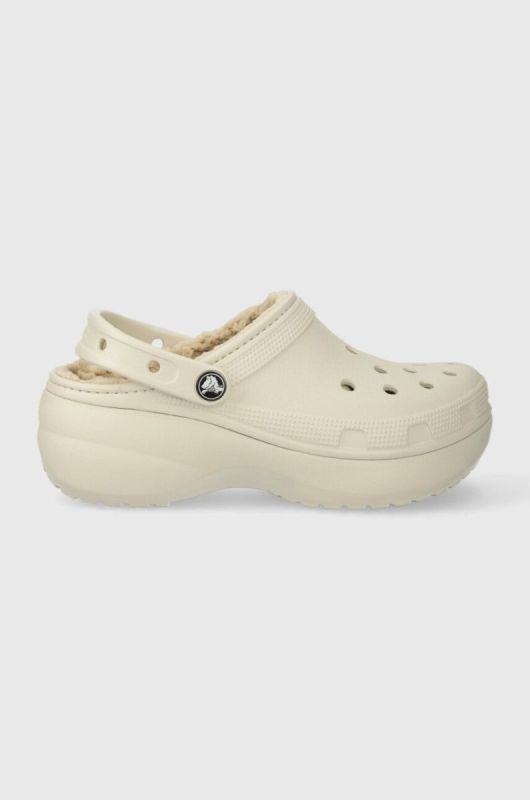 Шльопанці Crocs Classic Platform Lined Clog жіночі колір бежевий на платформі 207938 фото 2