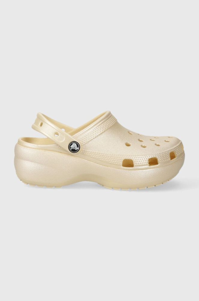 Шльопанці Crocs CLASSIC PLATFORM SHIMMER CLOG жіночі колір бежевий на платформі 208590