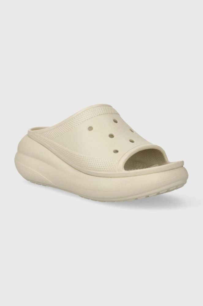 Шльопанці Crocs Classic Crush Slide жіночі колір бежевий на платформі 208731 фото 2