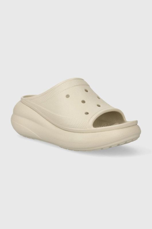 Шльопанці Crocs Classic Crush Slide жіночі колір бежевий на платформі 208731 фото 2
