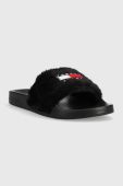 Шльопанці Tommy Jeans TJW FUR POOL SLIDE жіночі колір чорний EN0EN02410