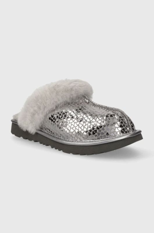 Дитячі шкіряні тапочки UGG K COZY IIEL HEARTS колір срібний фото 2