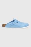 Замшеві шльопанці Birkenstock Boston 1025034 колір блакитний Замшеві шльопанці Birkenstock Boston 1025034 колір блакитний