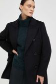Вовняне пальто Bruuns Bazaar колір чорний перехідний двобортний