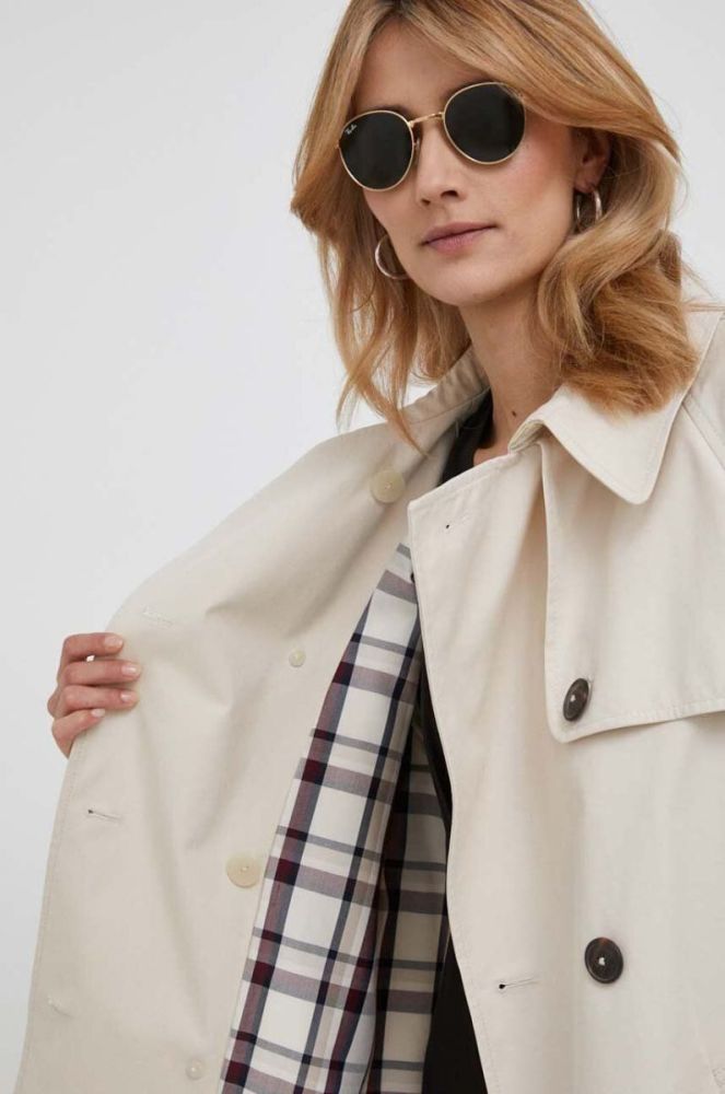 Пальто Tommy Hilfiger жіночий колір бежевий перехідний двобортний фото 6
