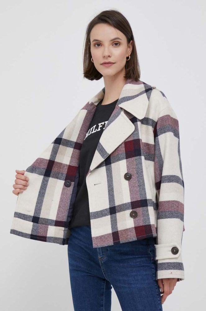 Вовняна куртка Tommy Hilfiger колір бежевий перехідна фото 6