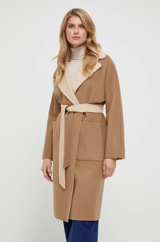 Вовняне двостороннє пальто Weekend Max Mara колір коричневий перехідний oversize