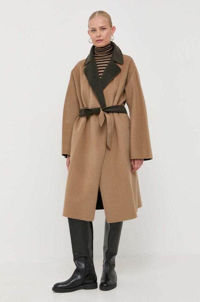Вовняне двостороннє пальто Weekend Max Mara колір зелений перехідний oversize фото 2