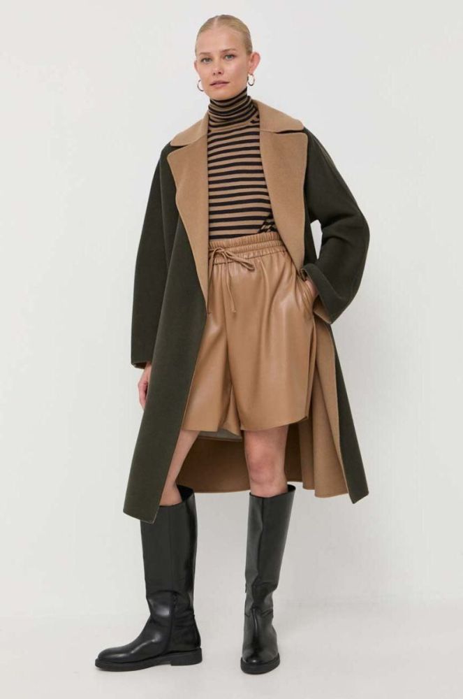 Вовняне двостороннє пальто Weekend Max Mara колір зелений перехідний oversize фото 4