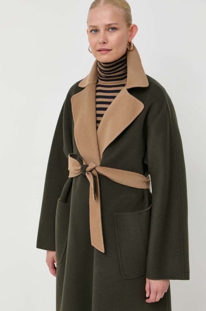 Вовняне двостороннє пальто Weekend Max Mara колір зелений перехідний oversize фото 5