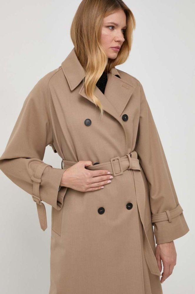 Тренч з домішкою вовни Weekend Max Mara колір бежевий перехідний двобортний фото 2