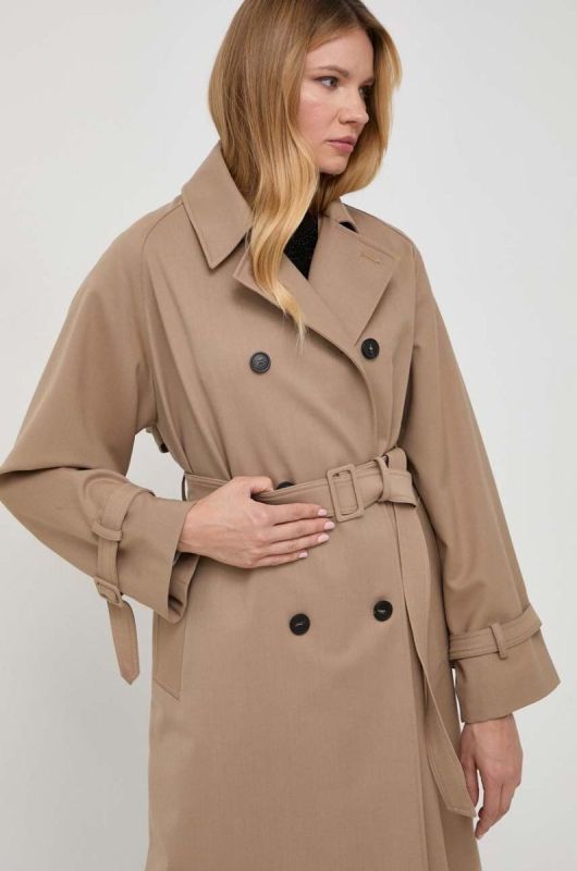 Тренч з домішкою вовни Weekend Max Mara колір бежевий перехідний двобортний фото 2