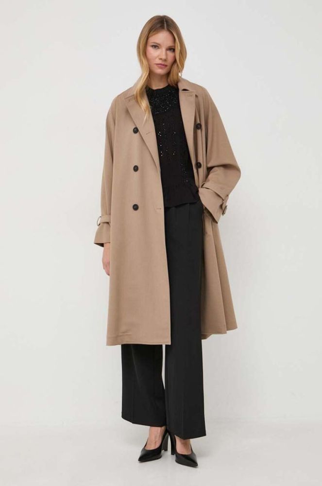 Тренч з домішкою вовни Weekend Max Mara колір бежевий перехідний двобортний фото 4