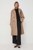 Тренч з домішкою вовни Weekend Max Mara колір бежевий перехідний двобортний