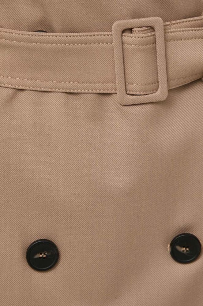 Тренч з домішкою вовни Weekend Max Mara колір бежевий перехідний двобортний фото 5