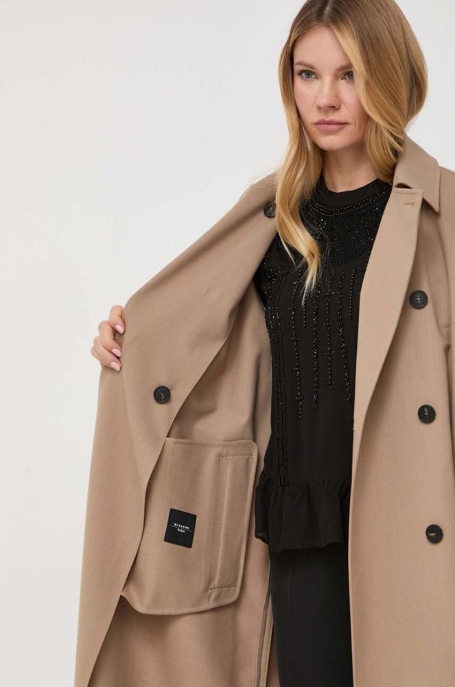 Тренч з домішкою вовни Weekend Max Mara колір бежевий перехідний двобортний фото 6