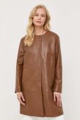 Шкіряний плащ Weekend Max Mara жіночий колір коричневий перехідний oversize
