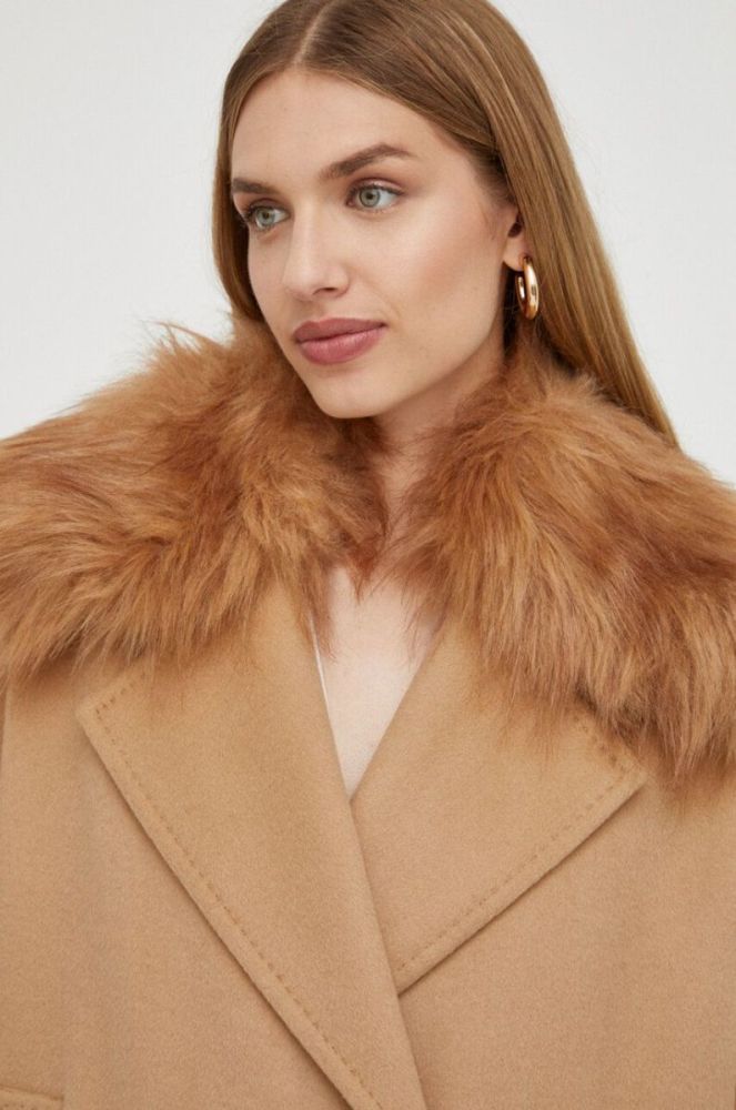 Вовняне пальто Elisabetta Franchi колір бежевий перехідний oversize (3641070) фото 4