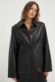 Шкіряний плащ Remain жіночий колір чорний перехідний