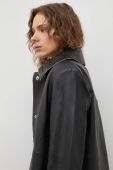 Шкіряний плащ Remain жіночий колір чорний перехідний
