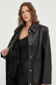 Шкіряний плащ Remain жіночий колір чорний перехідний