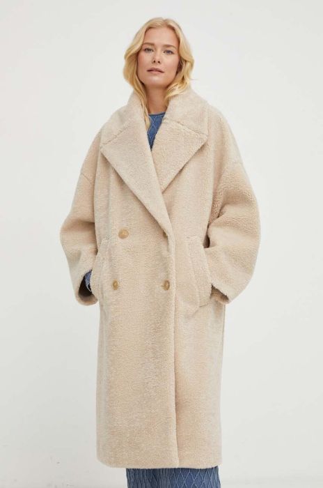 Пальто Drykorn жіночий колір бежевий перехідний двобортний