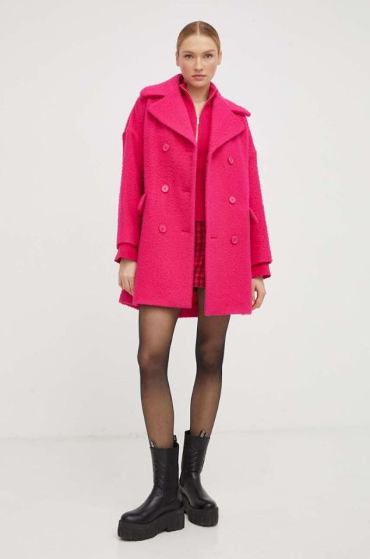 Вовняне пальто Red Valentino колір рожевий перехідний двобортний фото 2