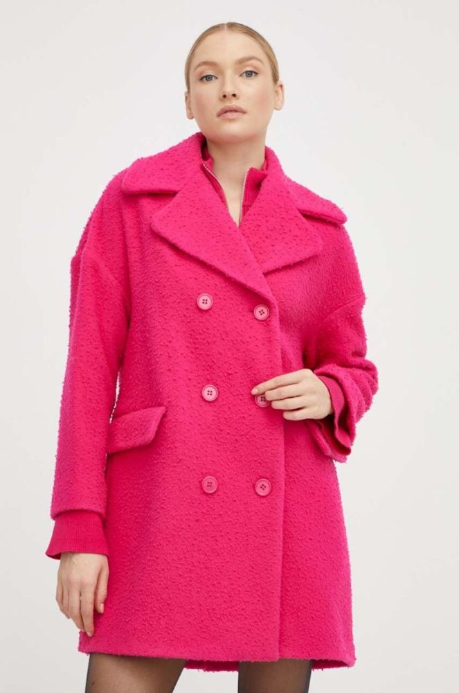 Вовняне пальто Red Valentino колір рожевий перехідний двобортний фото 4
