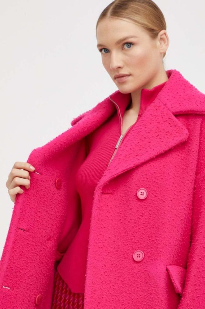Вовняне пальто Red Valentino колір рожевий перехідний двобортний фото 7