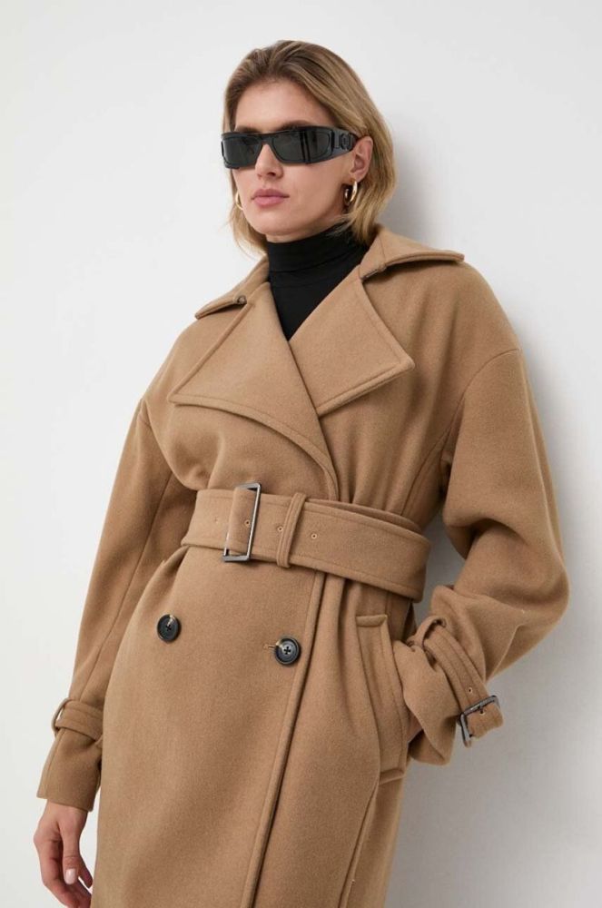 Вовняне пальто MICHAEL Michael Kors колір коричневий перехідний двобортний фото 4