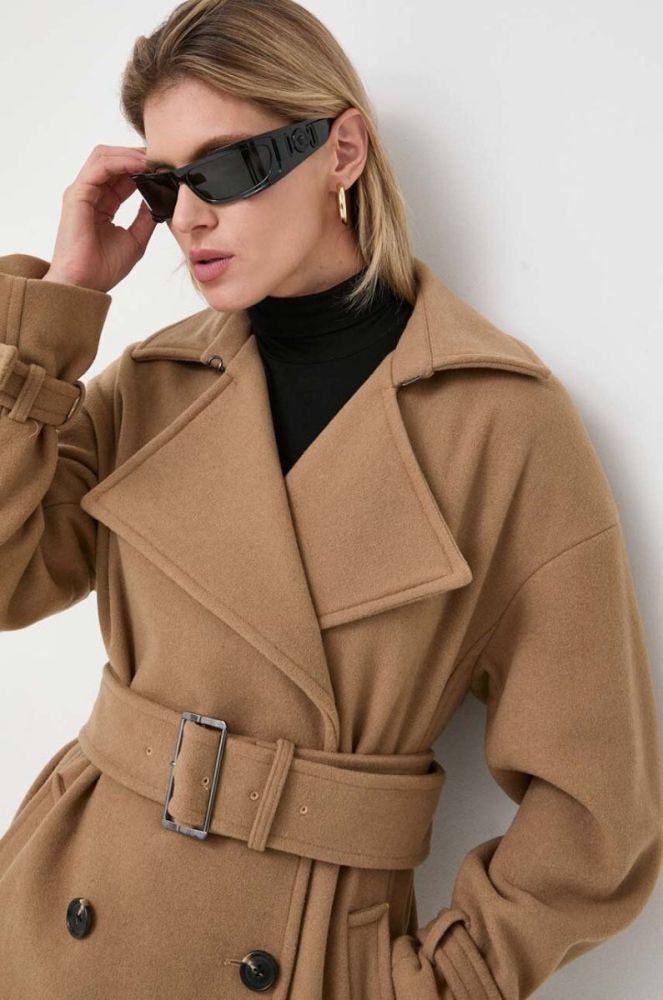 Вовняне пальто MICHAEL Michael Kors колір коричневий перехідний двобортний фото 5