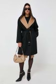 Вовняне пальто Liu Jo колір чорний перехідний без застібки