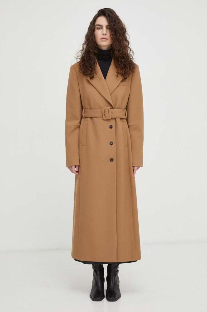 Пальто з домішкою вовни Herskind колір коричневий перехідний двобортний (3629517)