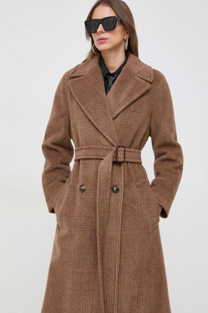 Вовняне пальто Weekend Max Mara колір коричневий перехідний двобортний (3641079) фото 4
