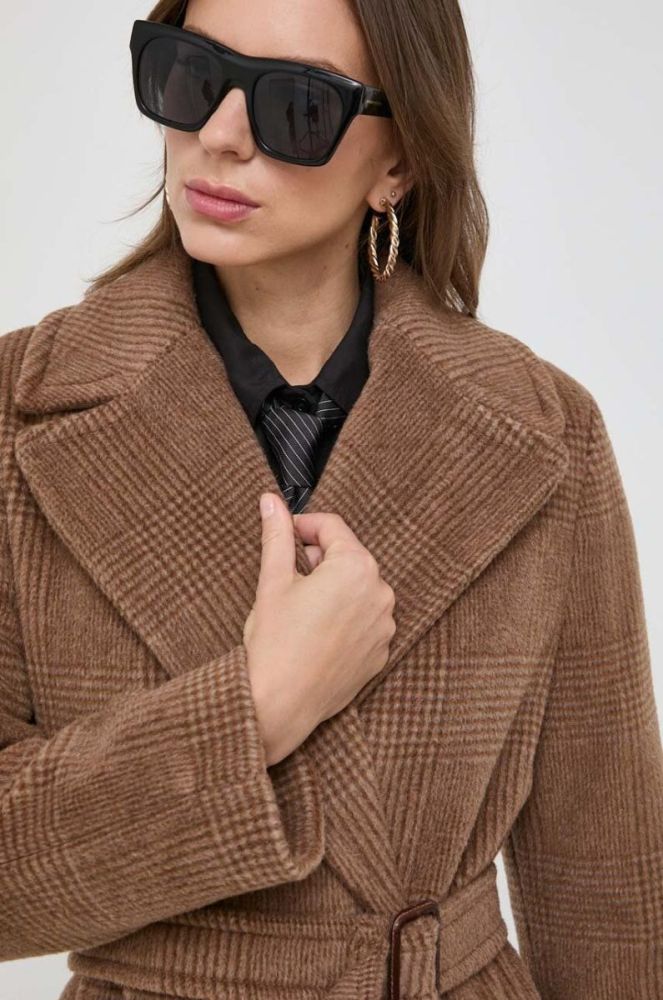 Вовняне пальто Weekend Max Mara колір коричневий перехідний двобортний (3641079) фото 5