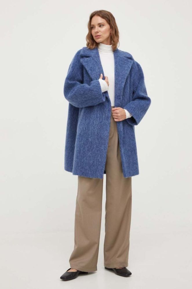 Вовняне пальто Weekend Max Mara перехідний двобортний колір блакитний (3429350) фото 2