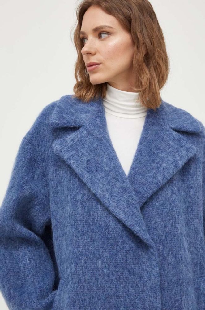 Вовняне пальто Weekend Max Mara перехідний двобортний колір блакитний (3429350) фото 4