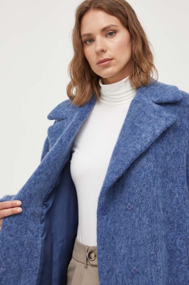 Вовняне пальто Weekend Max Mara перехідний двобортний колір блакитний (3429350) фото 6
