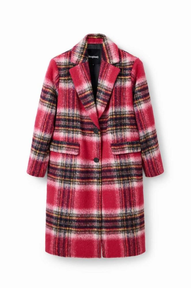 Пальто Desigual 23WWEWAD WOMAN WOVEN OVERCOAT жіноче колір рожевий перехідне двобортне фото 5