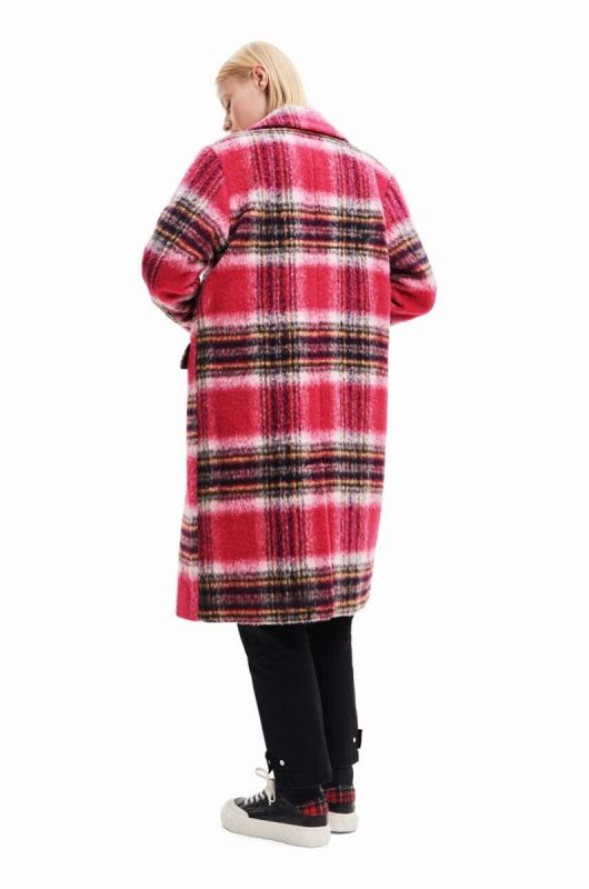 Пальто Desigual 23WWEWAD WOMAN WOVEN OVERCOAT жіноче колір рожевий перехідне двобортне фото 2