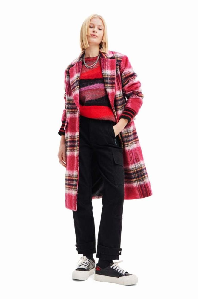 Пальто Desigual 23WWEWAD WOMAN WOVEN OVERCOAT жіноче колір рожевий перехідне двобортне фото 4