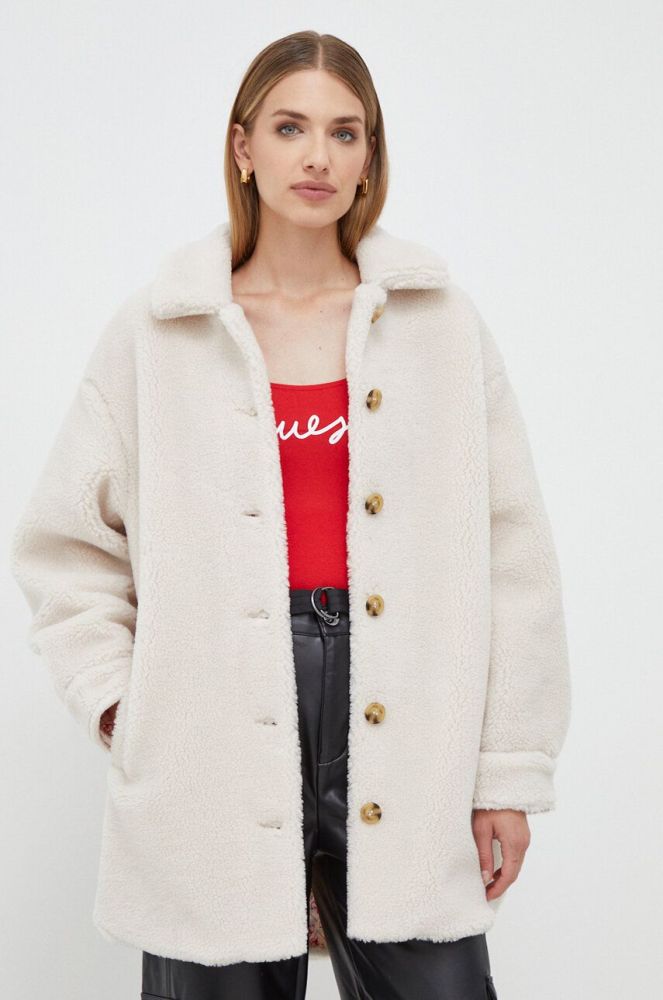 Пальто Guess Guess x Banksy жіноче колір бежевий перехідний oversize