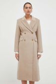 Вовняне пальто Notes du Nord колір бежевий перехідний двобортний