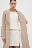 Вовняне пальто Notes du Nord колір бежевий перехідний двобортний