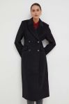 Вовняне пальто Notes du Nord колір чорний перехідний двобортний Вовняне пальто Notes du Nord колір чорний перехідний двобортний