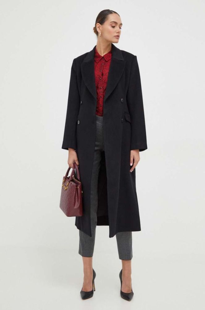Вовняне пальто Notes du Nord колір чорний перехідний двобортний фото 2