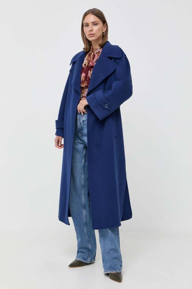 Вовняне пальто Luisa Spagnoli перехідний без застібки колір блакитний