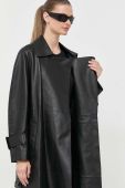 Шкіряний плащ Luisa Spagnoli жіночий колір чорний перехідний