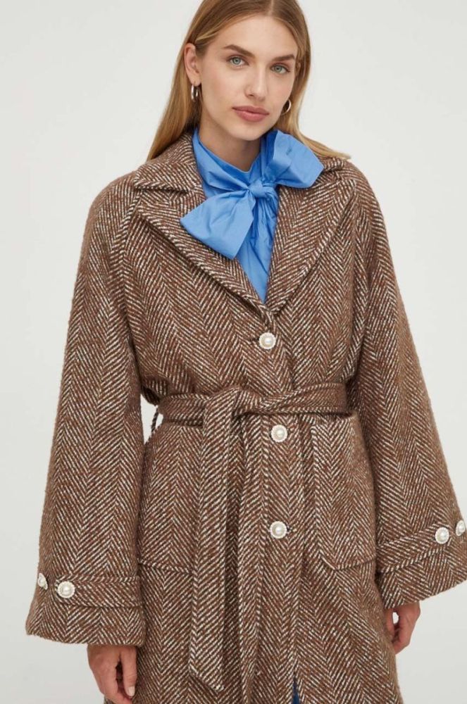 Пальто з домішкою вовни Custommade колір коричневий перехідний oversize фото 4