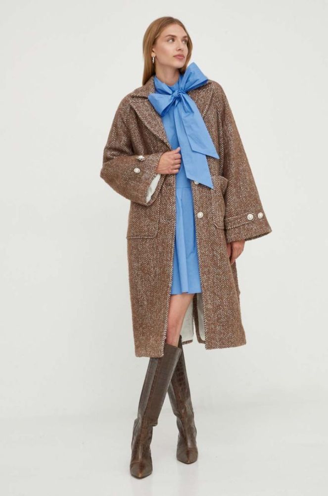 Пальто з домішкою вовни Custommade колір коричневий перехідний oversize фото 5
